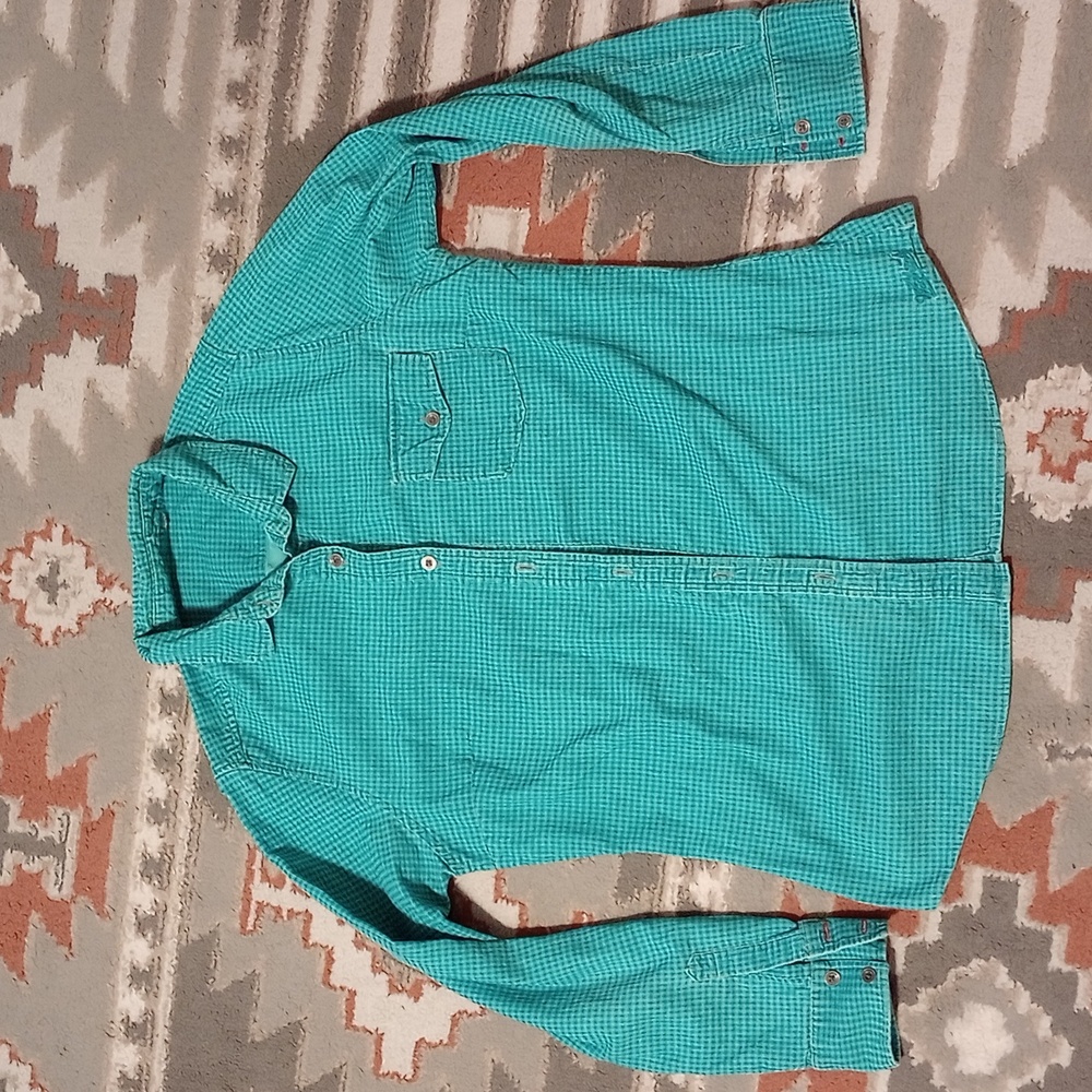 Woolrich Teal Checkered Corduroy Button-Up Shirt